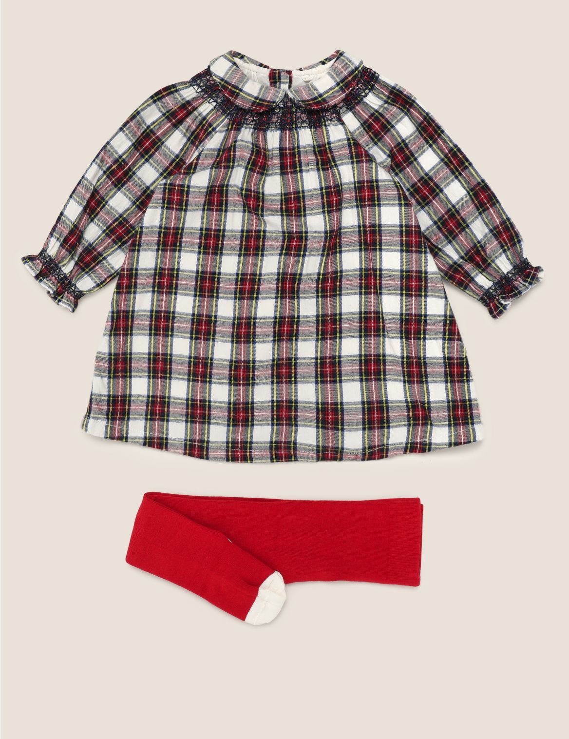 2 Piece Checked Dress & Tights Outfit (0-3 Yrs) red