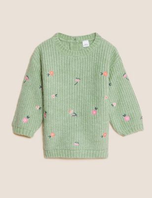 M&S Girls Knitted Floral Jumper (0-3 Yrs)