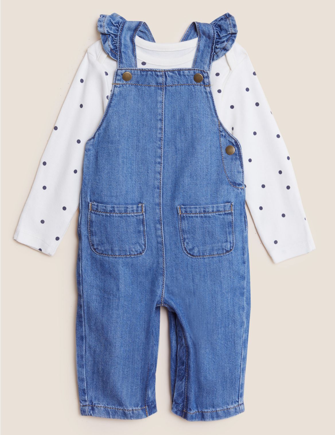 2pc Pure Cotton Denim Dungaree Outfit (0-3 Yrs) navy