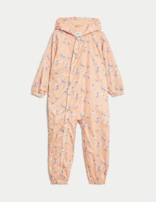 M&S Girls Ditsy Floral Hooded Puddlesuit (3-5 Yrs) - 3-4Y - Pink Mix, Pink Mix