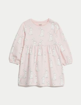 M&S Girls Pure Cotton Bunny Dress (0-3 Yrs) - 12-18 - Pale Blush, Pale Blush