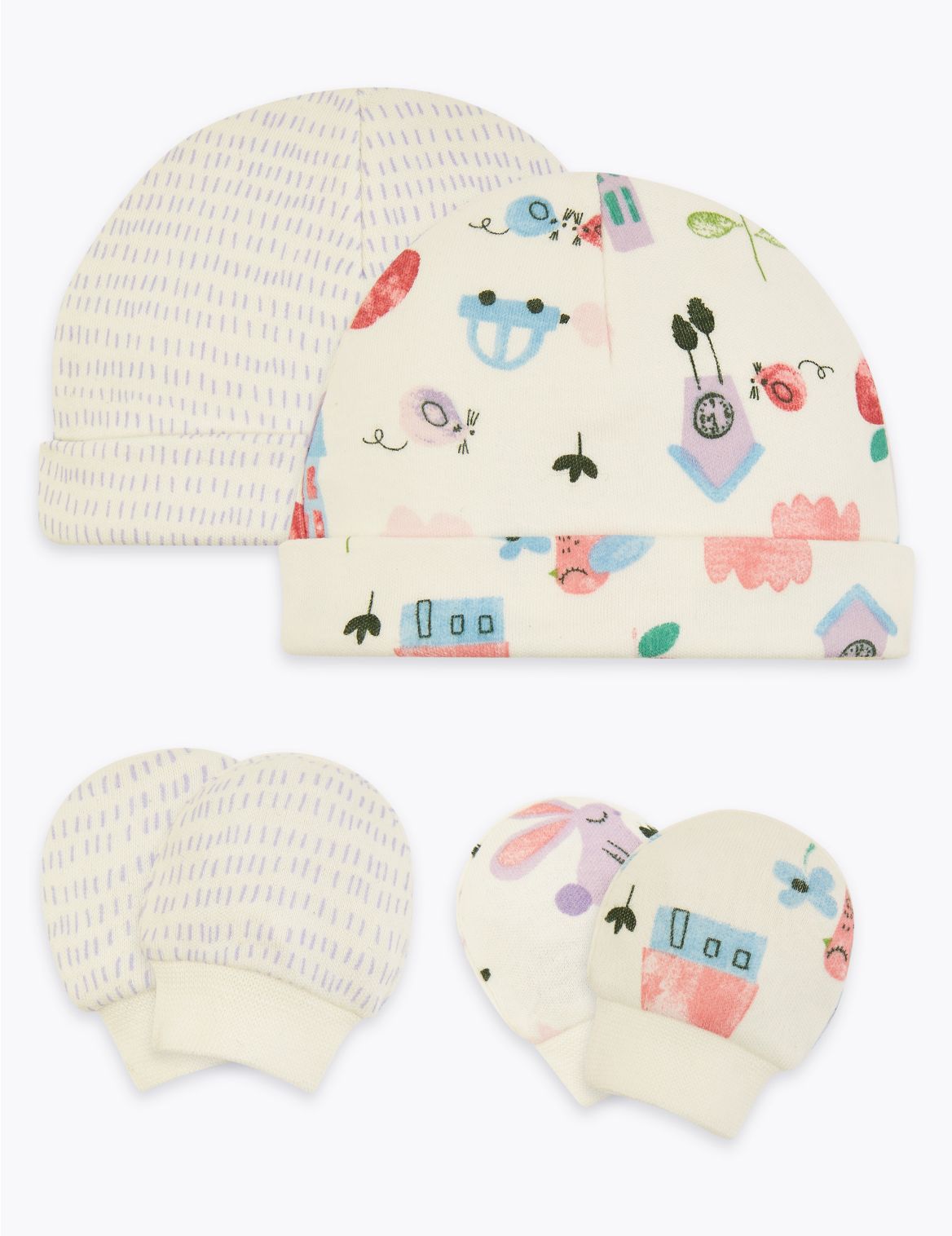 2 Pack Premature Hats & Mittens Set (3lbs-4lbs) white
