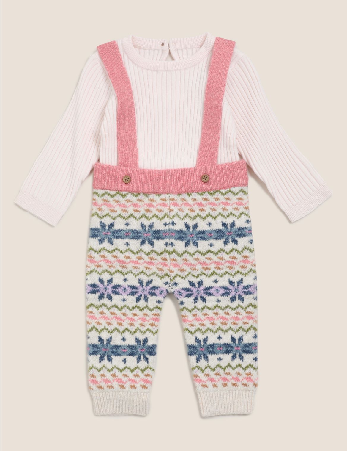 2 Piece Knitted Fair Isle Dungaree Outfit (0-3 Yrs) cream