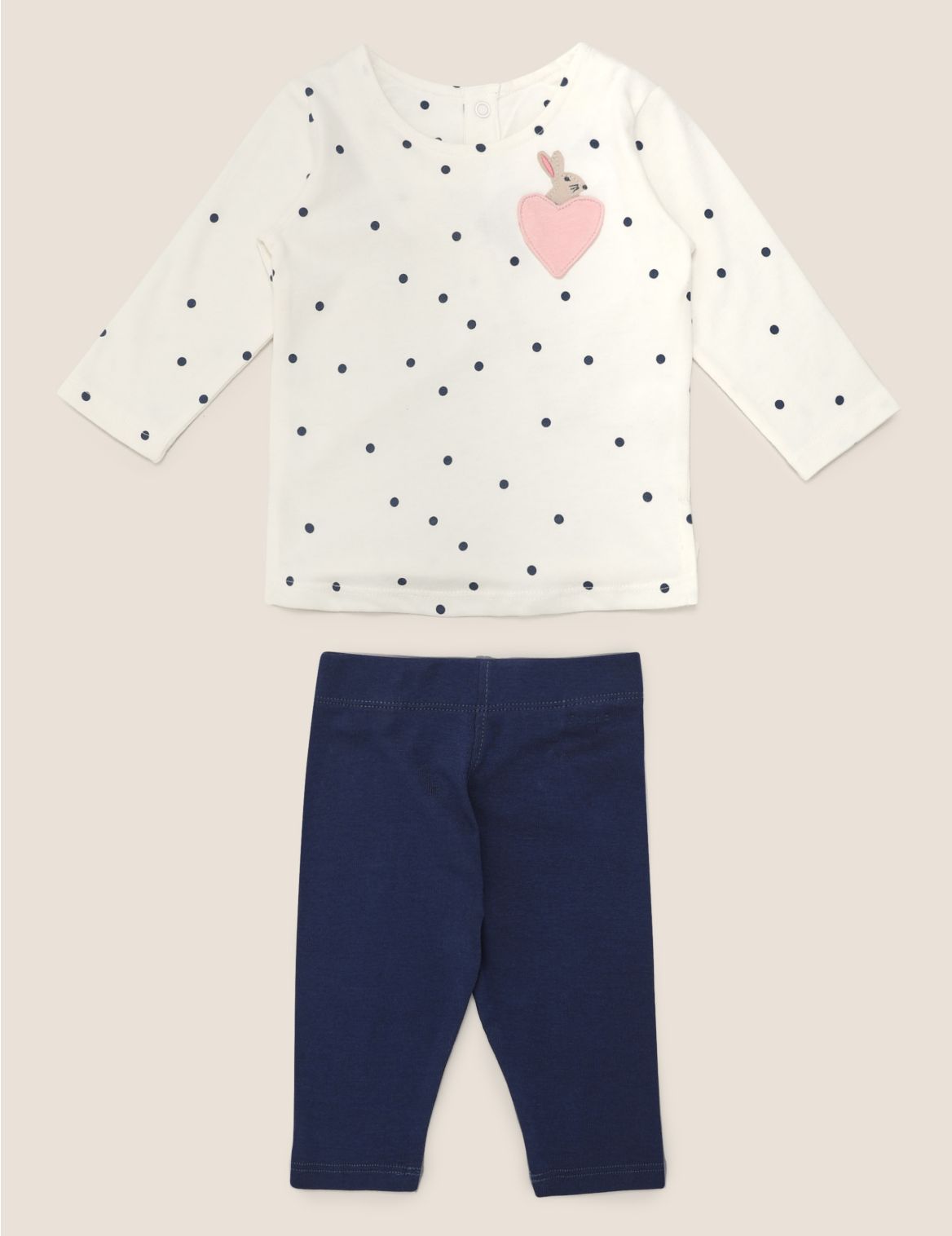 2 Piece Pure Cotton Spotted Outfit (0-3 Yrs) navy