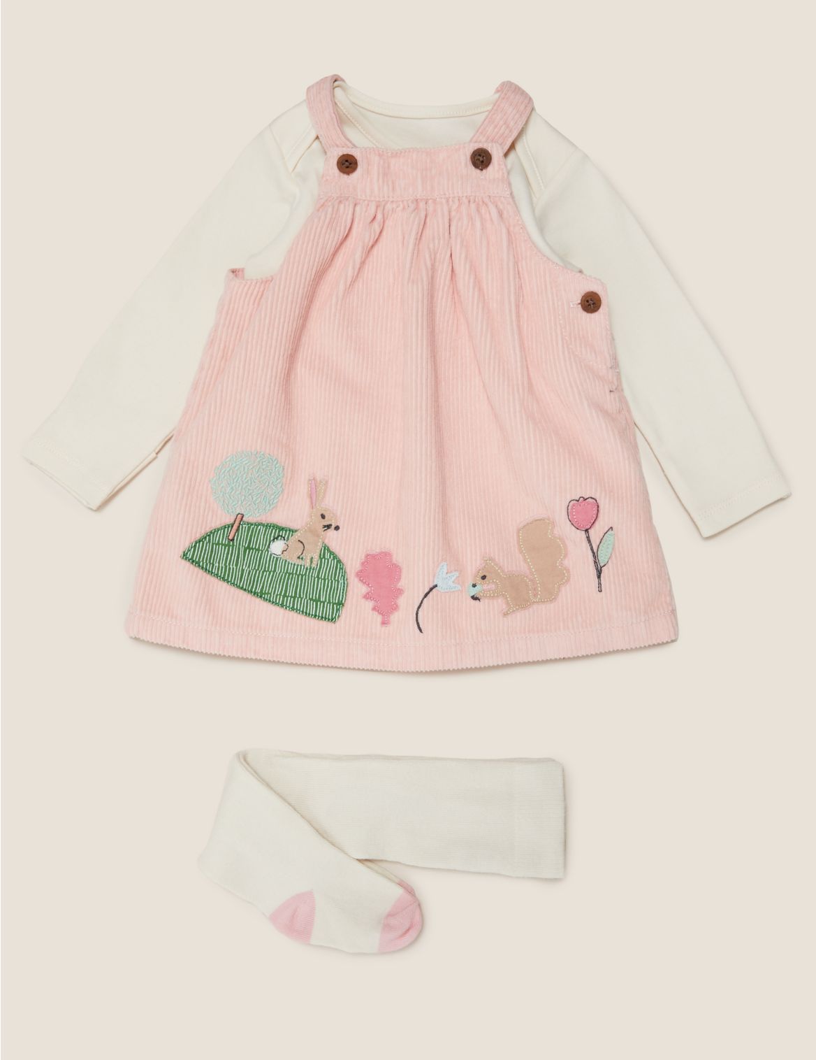 3 Piece Pure Cotton Bunny Appliqué Dress (0-3 Yrs) pink