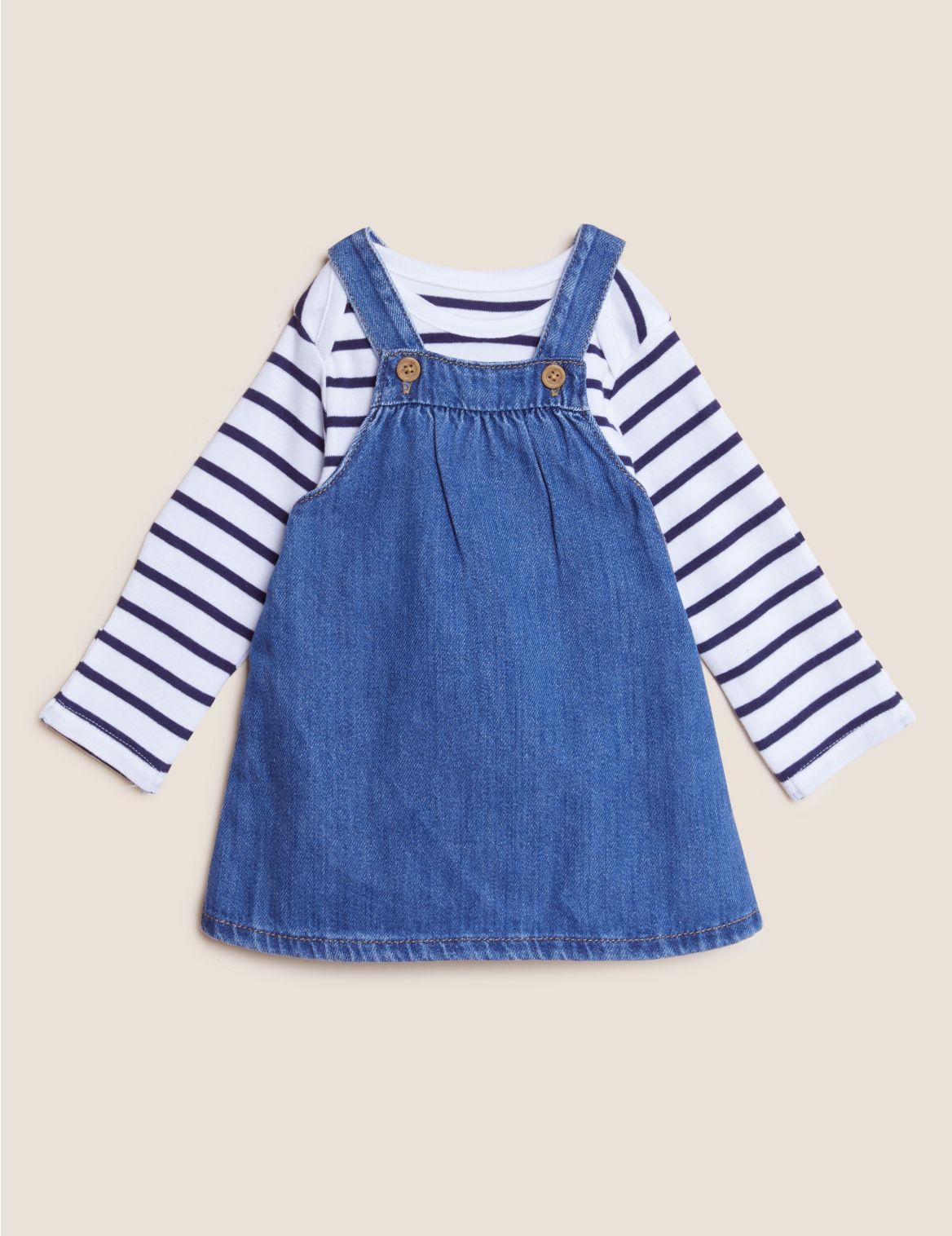 2pc Pure Cotton Denim Pinny Outfit (0-3 Yrs) navy