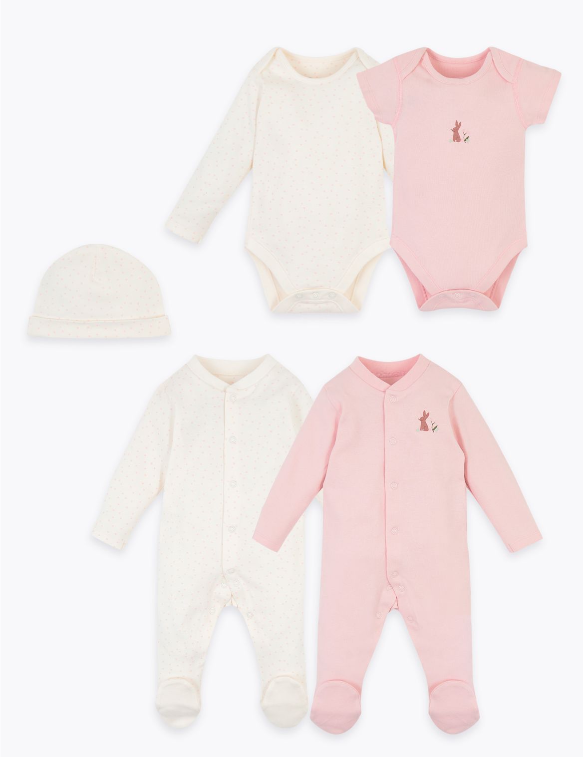 5 Pack Organic Cotton Baby Set (6½lbs-12 Mths) pink