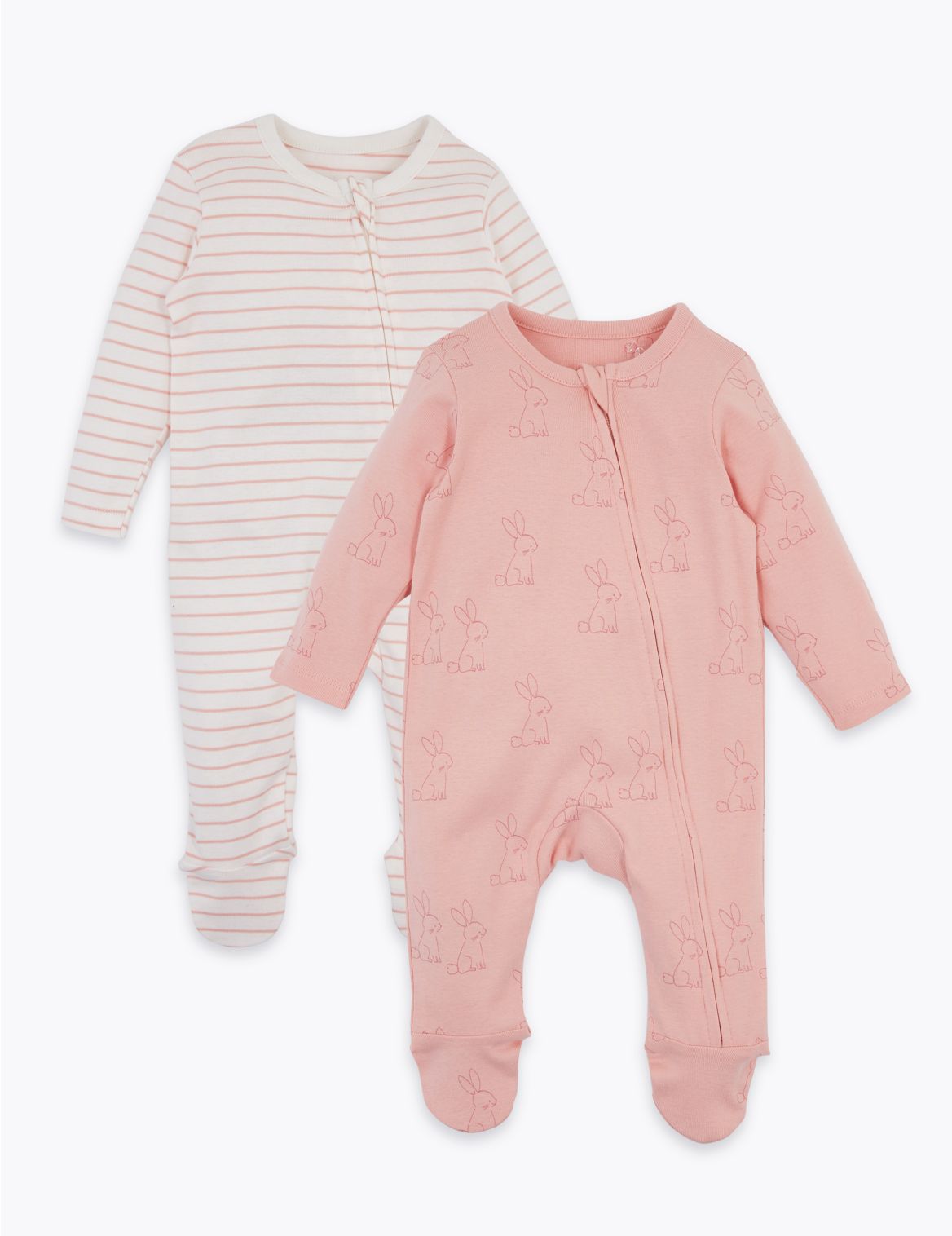 2 Pack Cotton Patterned Sleepsuits (7lbs-12 Mths) pink