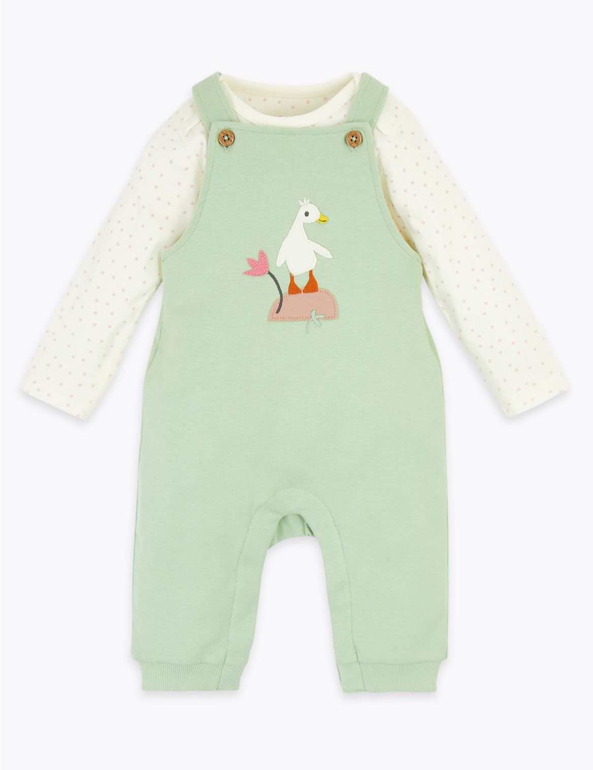 2pc Cotton Duck Dungarees Outfit (7lbs-12 Mths) green