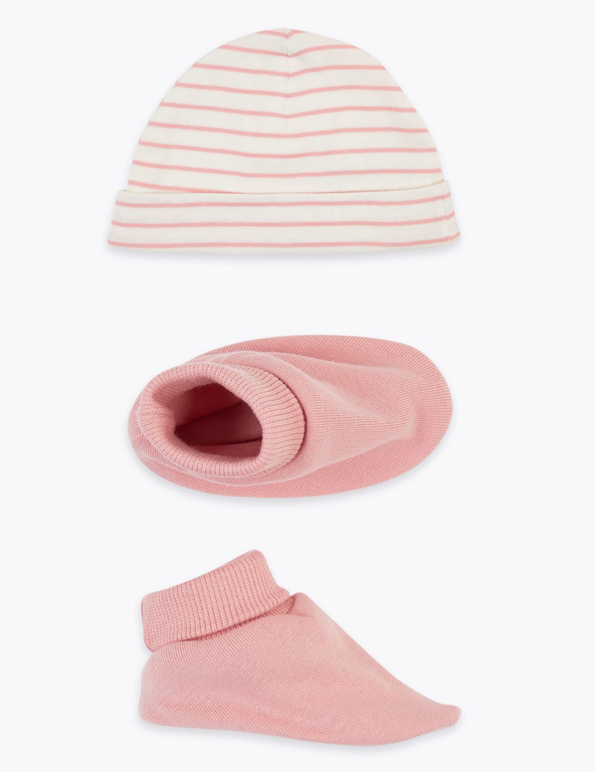 2 Piece Cotton Baby Hat & Booties Set (0-12 Mths) pink