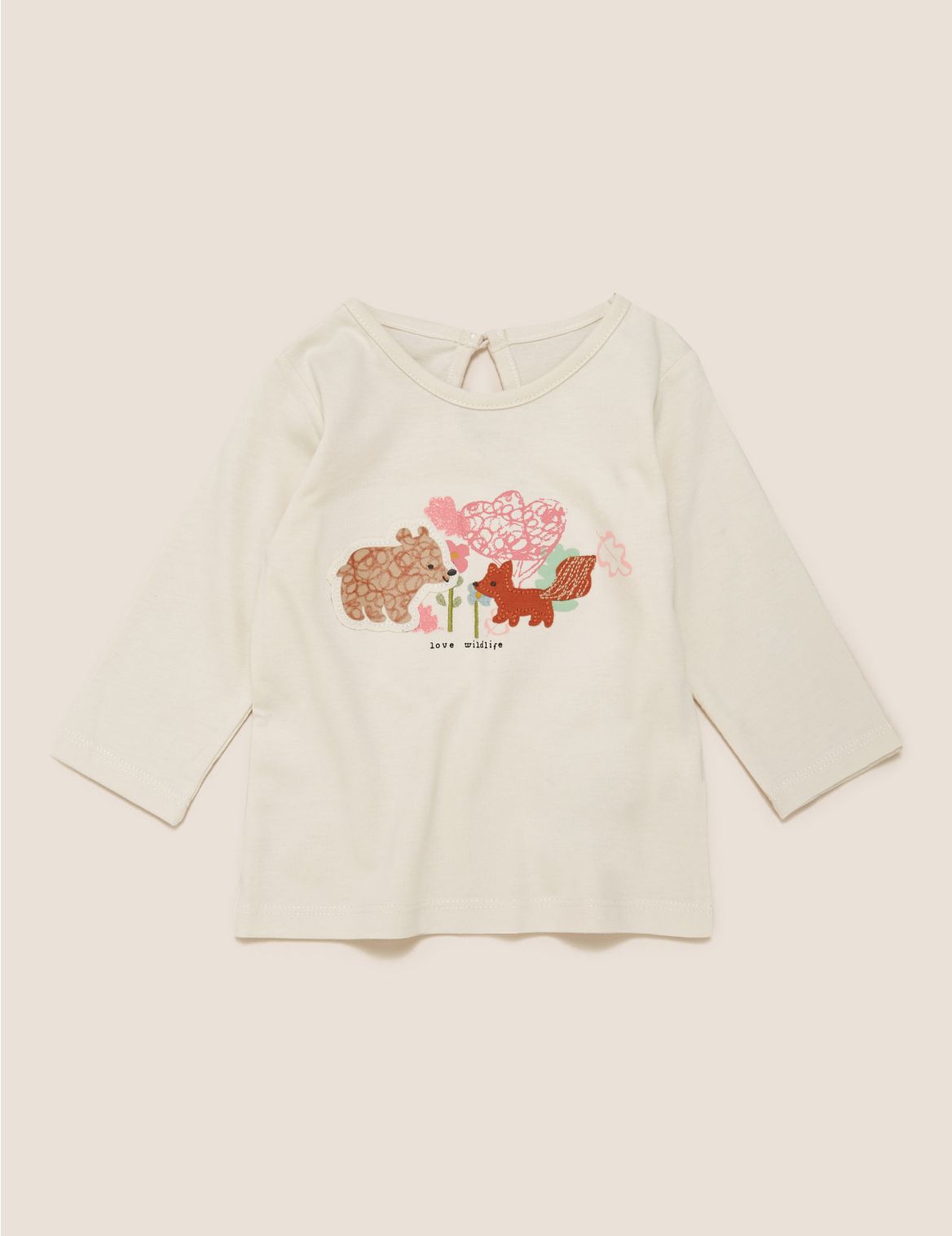 Pure Cotton Woodland Embroidered T-Shirt cream