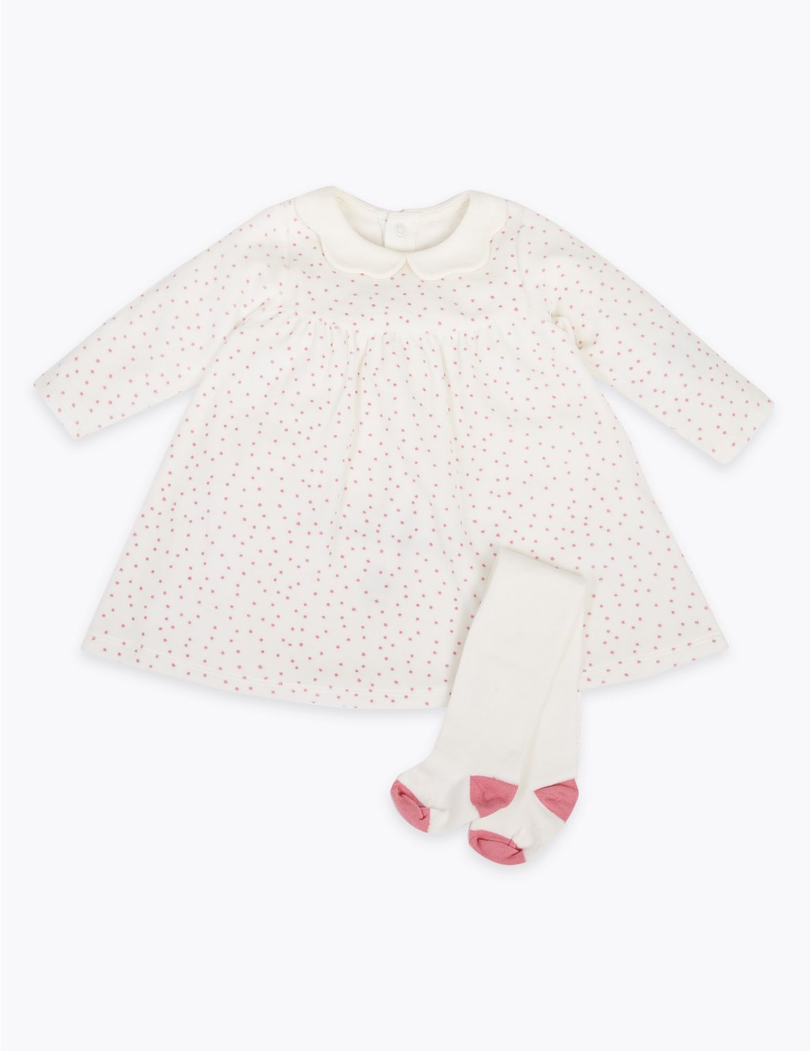 2 Piece Cotton Velour Spotted Print Outfit (0-12 Mths) white
