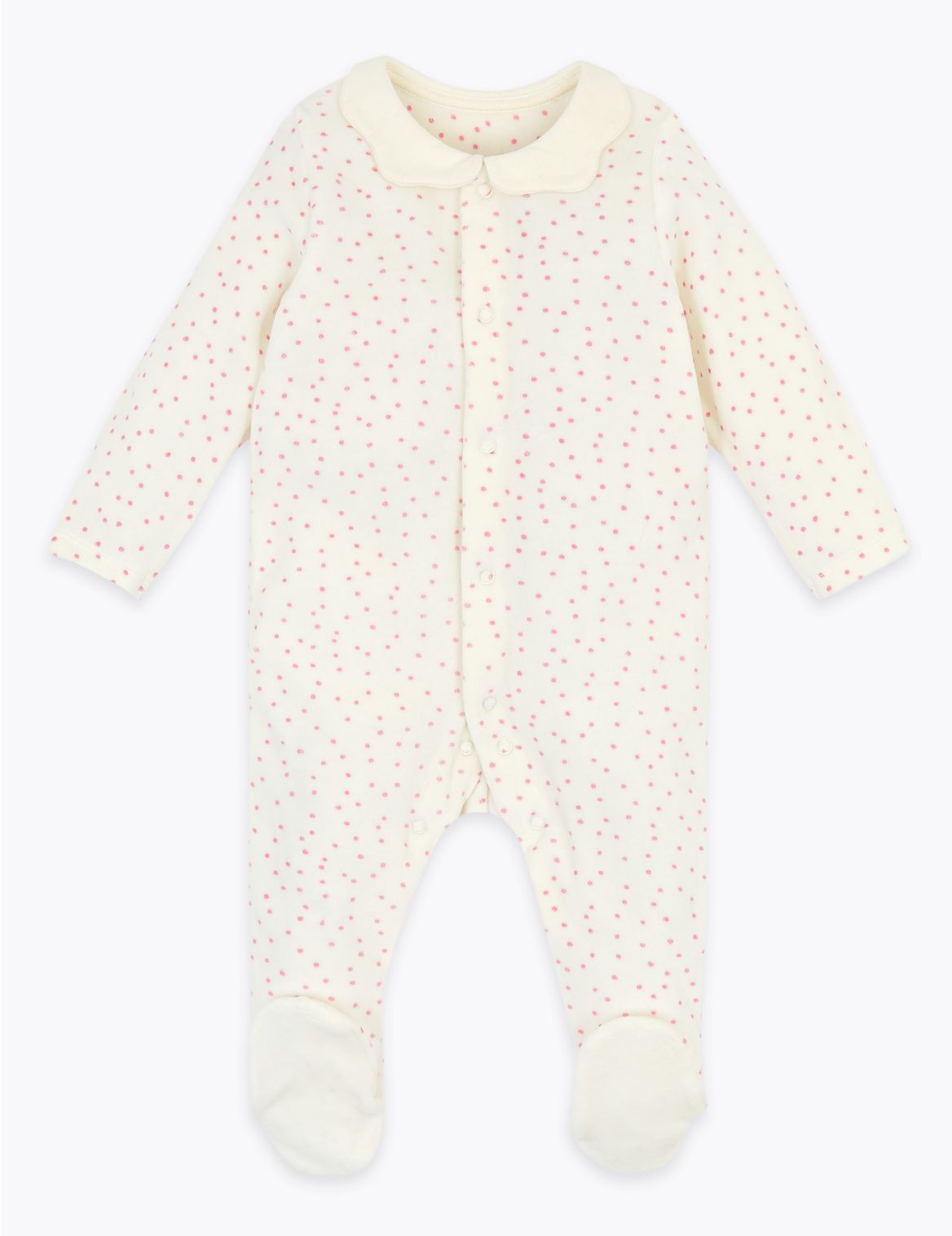 Cotton Rich Velour Spotted Sleepsuit (7lbs-12 Mths) white