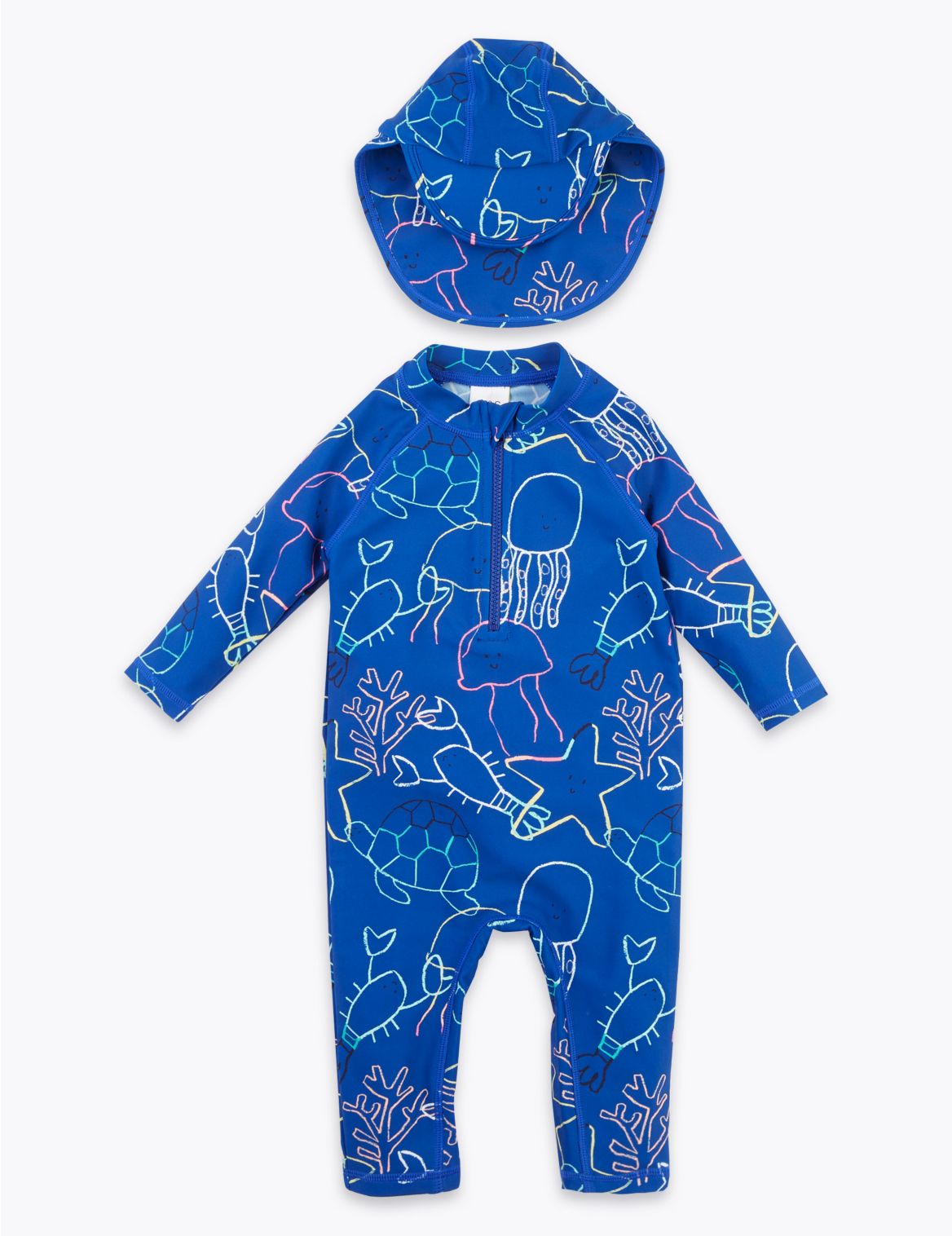 2 Piece Sea Print Swimsuit (0-3 Yrs) blue