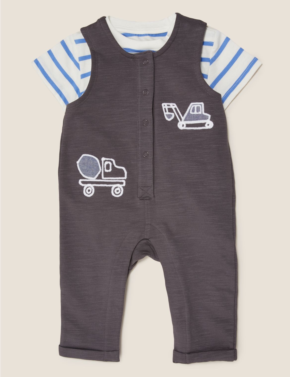 2pc Cotton Transport Dungaree Outfit (7lbs - 12 Mths) grey