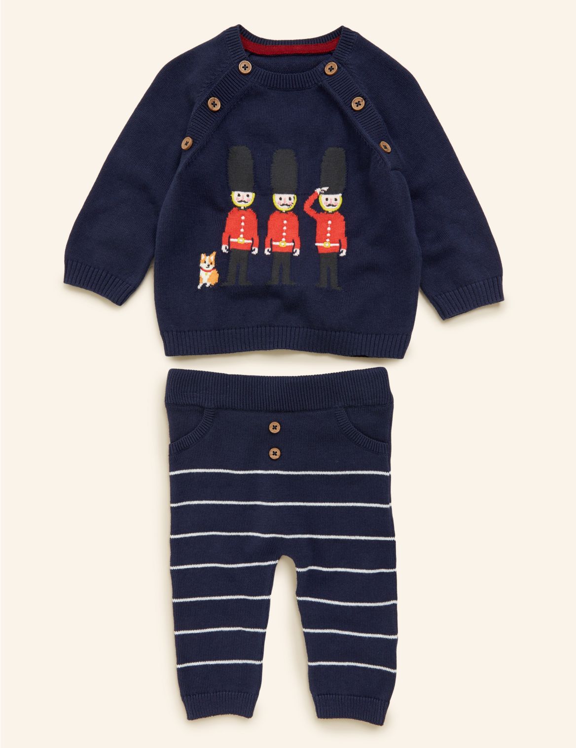 2 Piece Pure Cotton Knitted Outfit (0-3 Yrs) navy