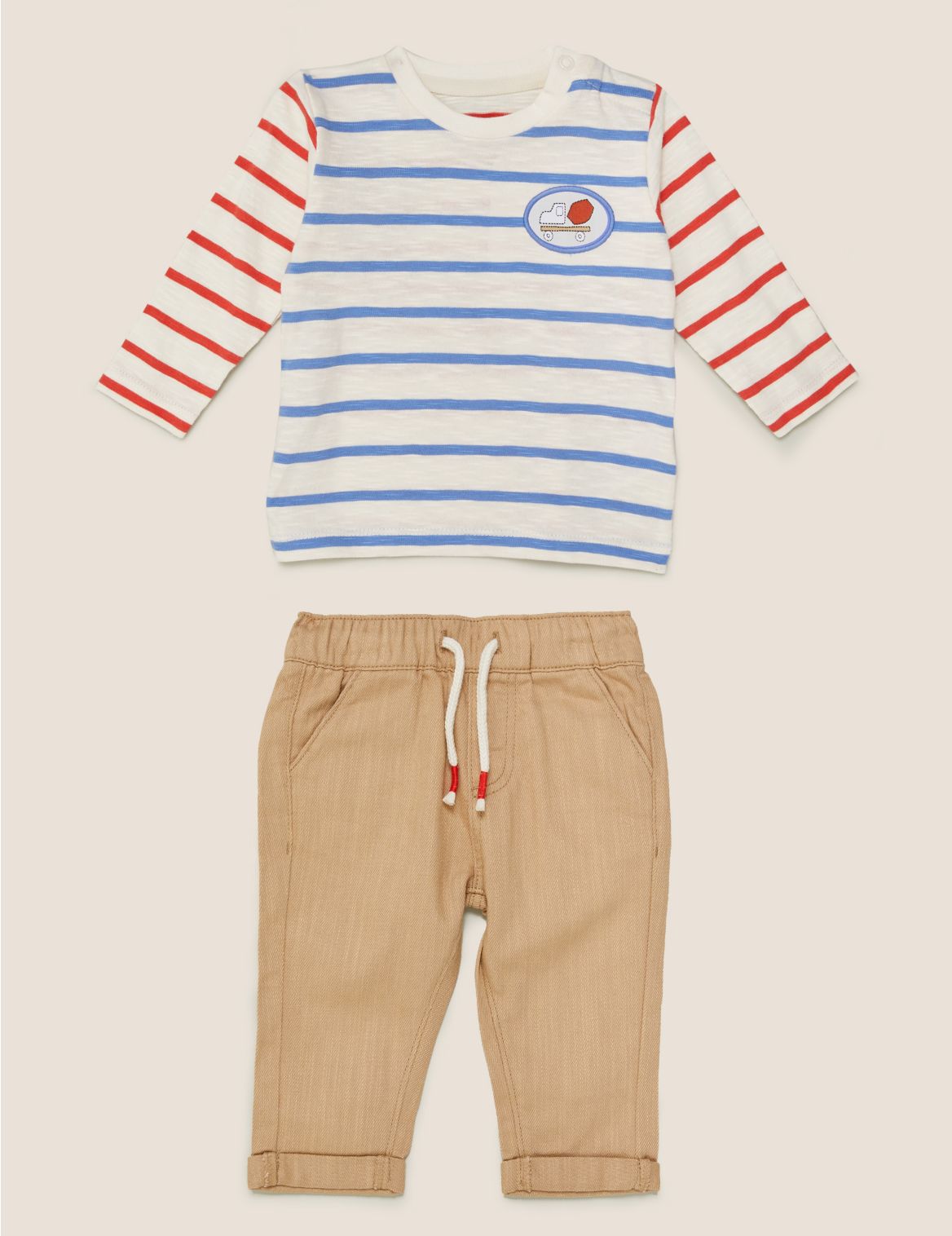 2pc Pure Cotton Striped Outfit (0-3 Yrs) beige