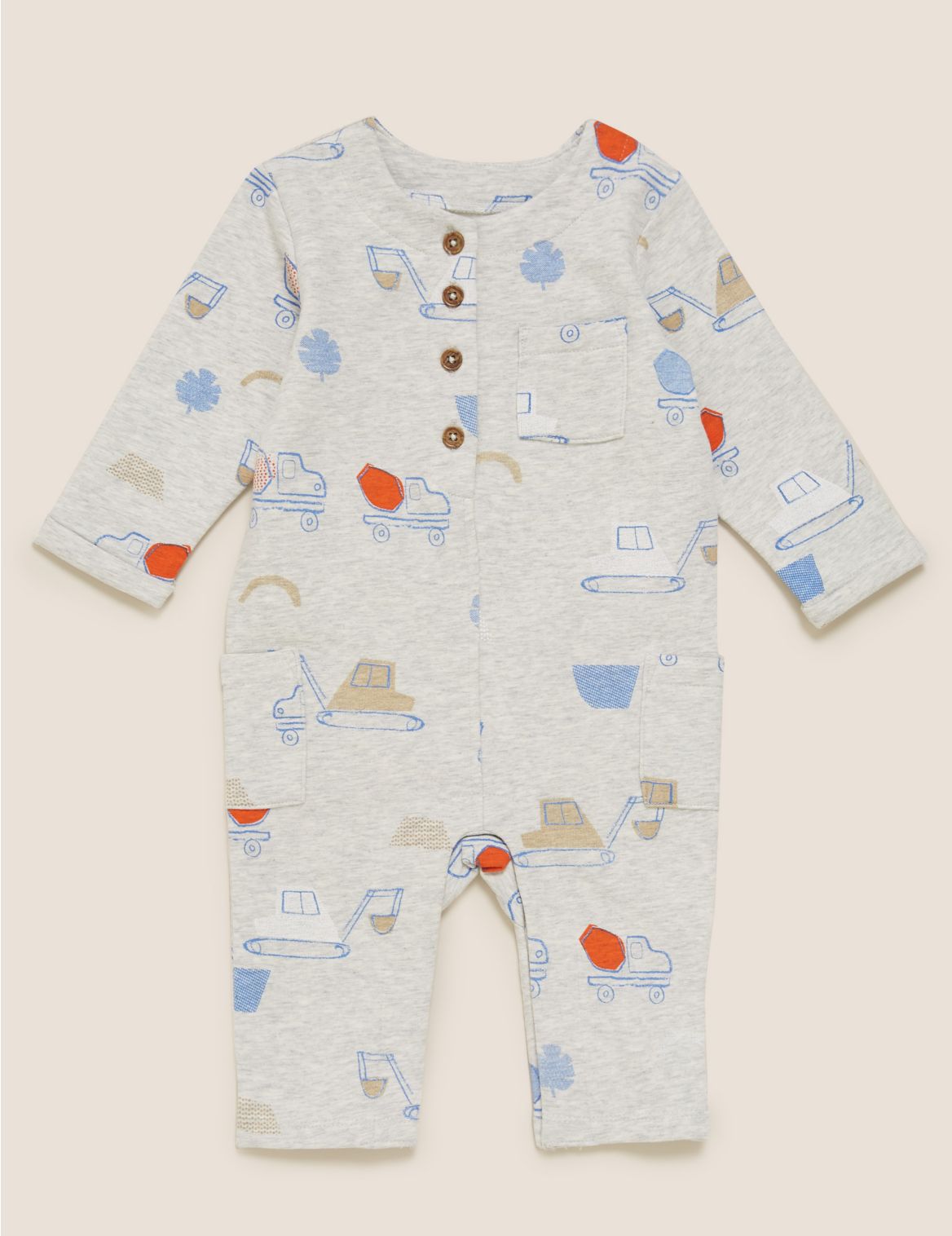 Cotton Transport Print All in One (0-3 Yrs) grey