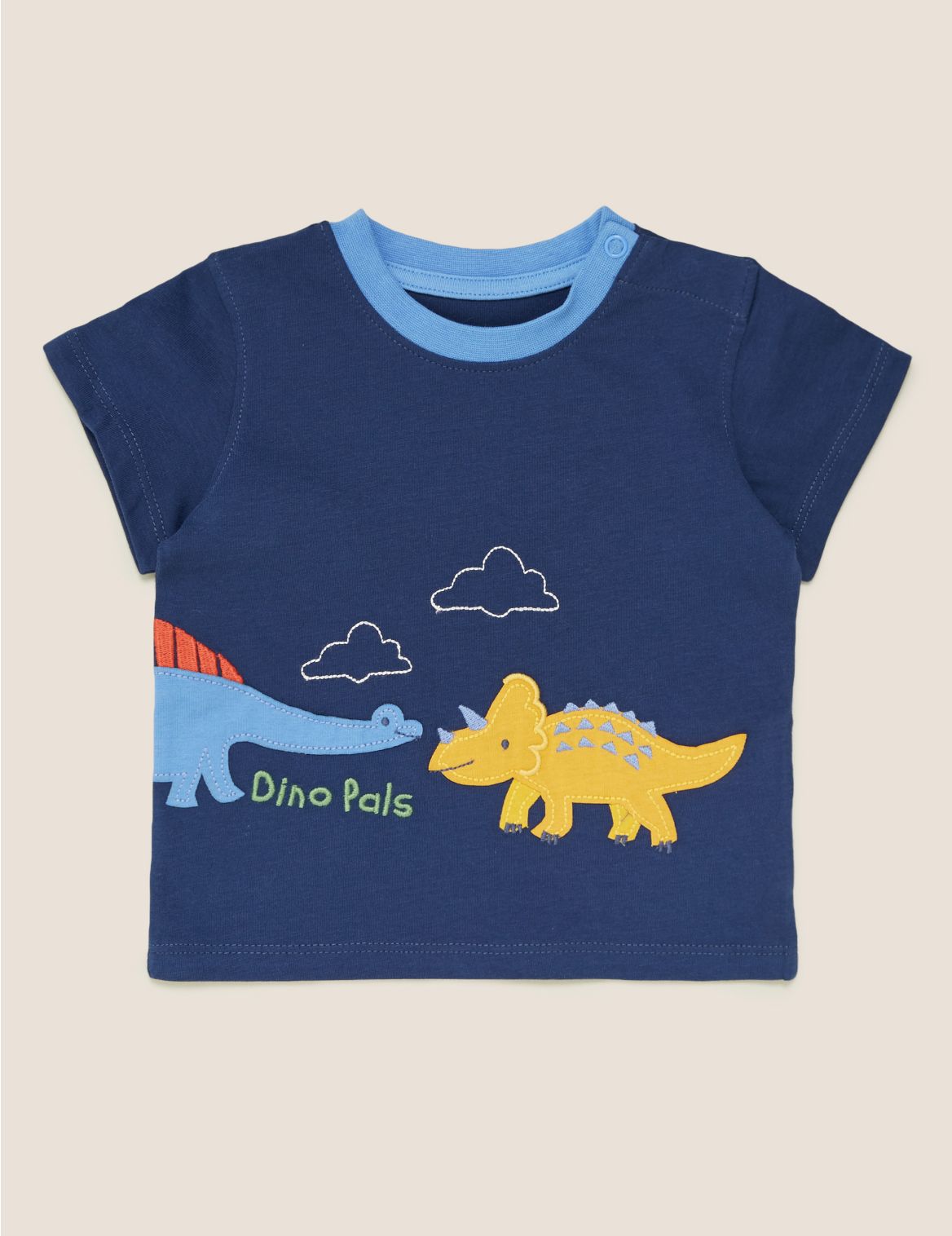 Pure Cotton Dinosaur Applique T-Shirt (0-3 Yrs) navy