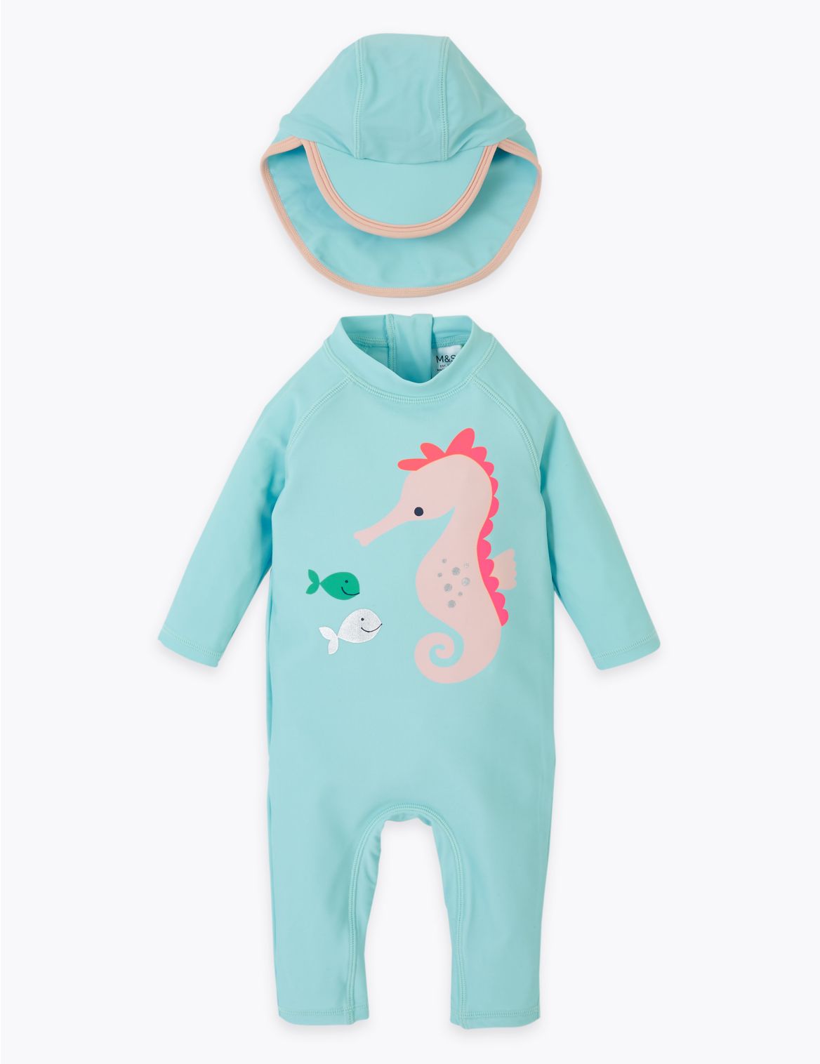 2 Piece Seahorse Long Sleeve Swimsuit (0-3 Yrs) blue