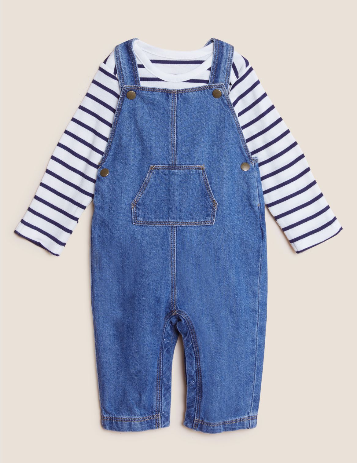 2pc Cotton Denim Dungarees Outfit (0-3 Yrs) navy