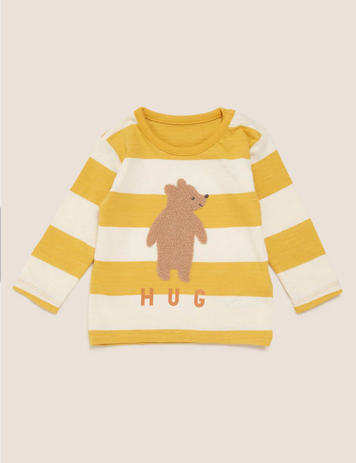 Pure Cotton Striped Bear Hug Top (0-3 Yrs) yellow