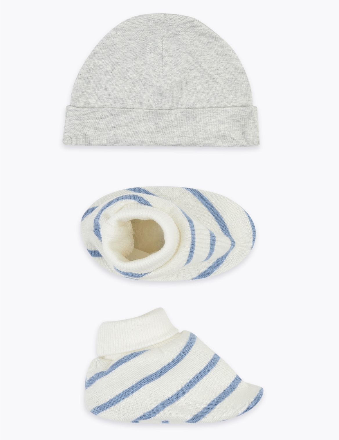 2 Piece Cotton Hat & Booties Set (0-12 Mths) grey