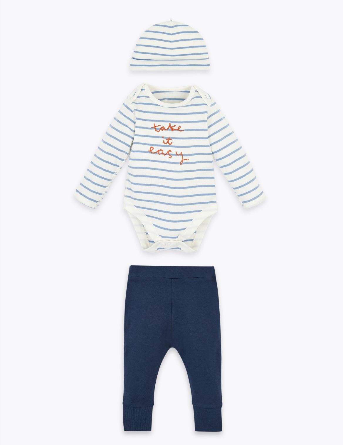 3 Piece Pure Cotton Slogan Outfit (0-12 Mths) navy