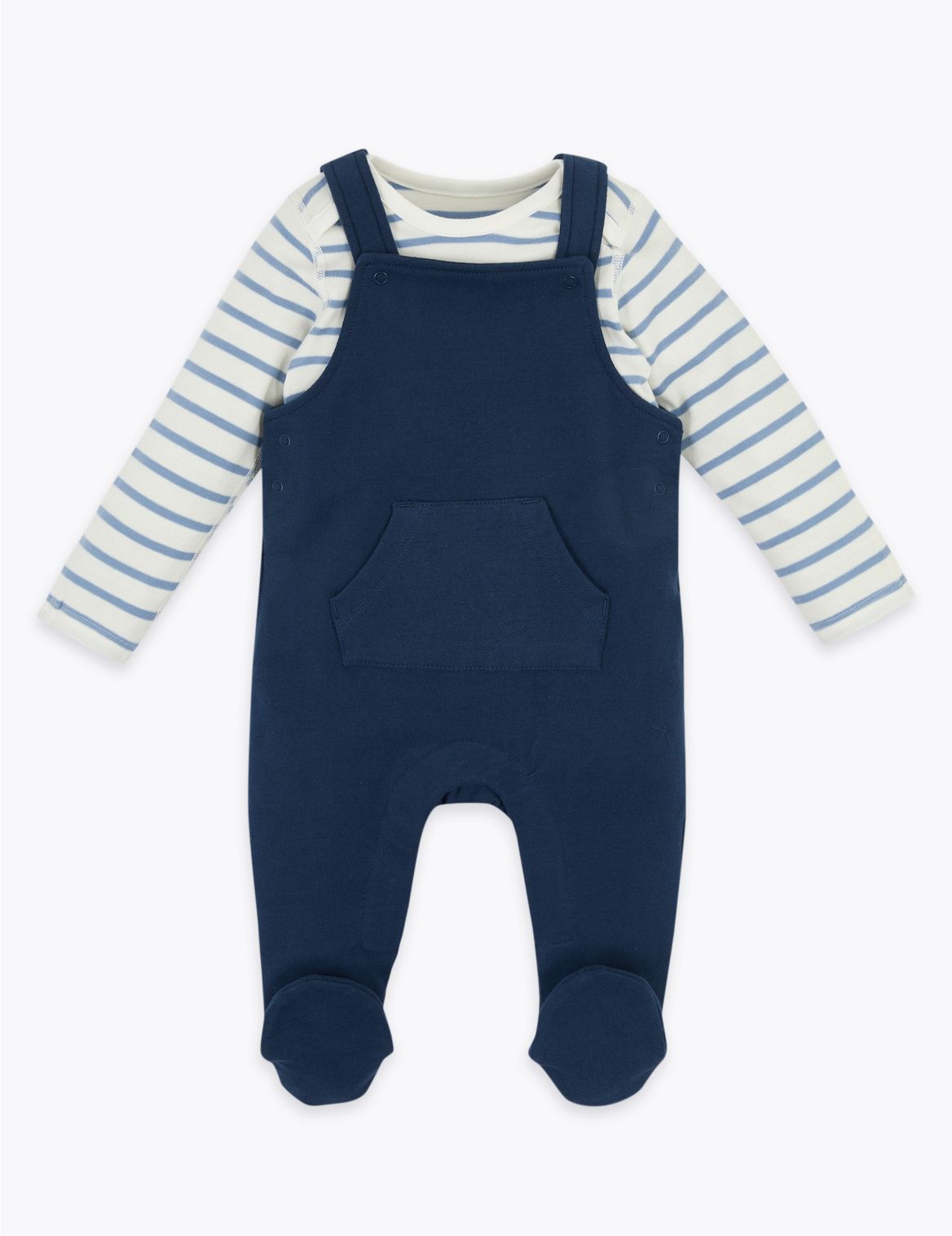 2pc Striped Dungarees Outfit (7lbs-12 Mths) navy