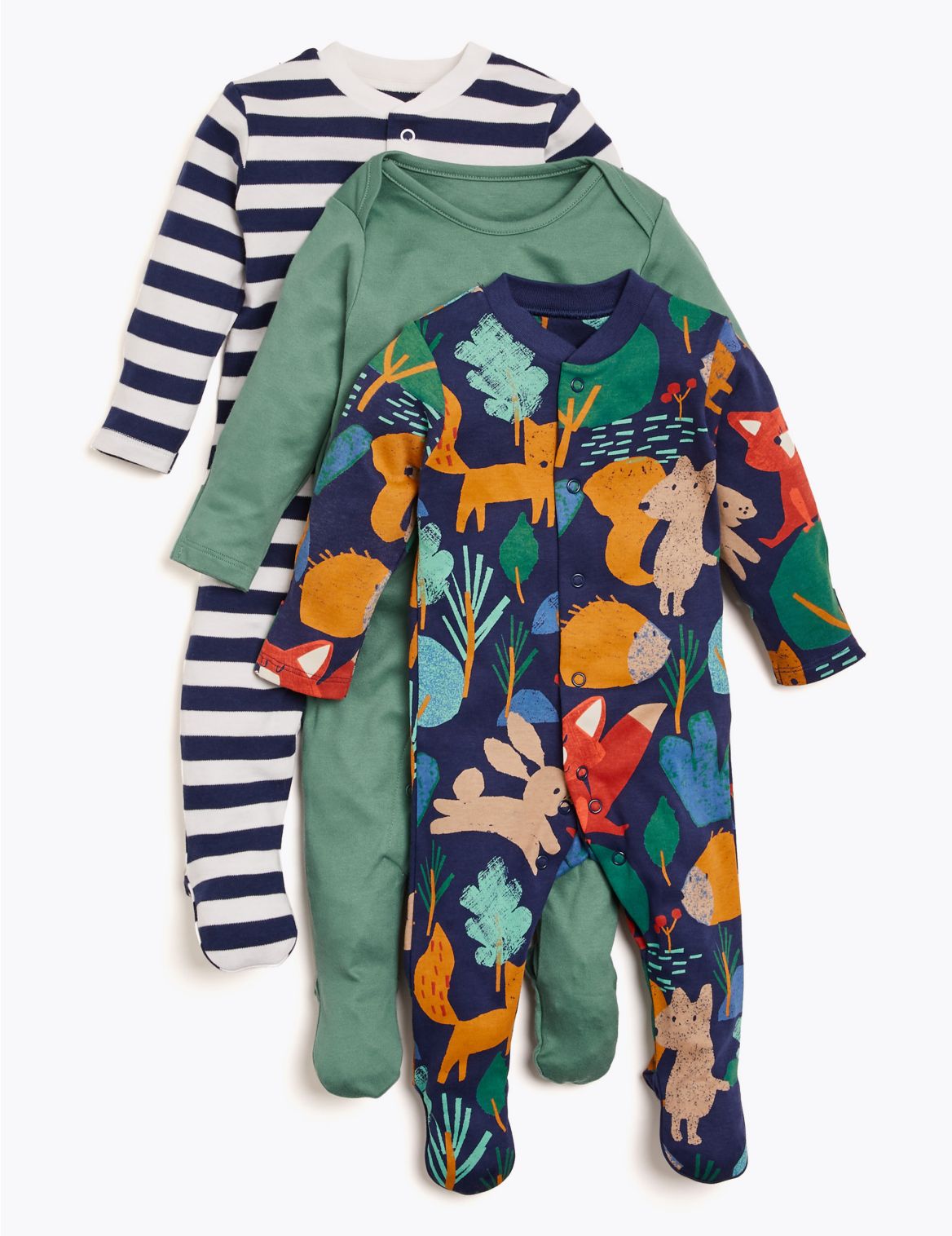 3pk Organic Cotton Forest Sleepsuits (6½lbs-3 Yrs) navy