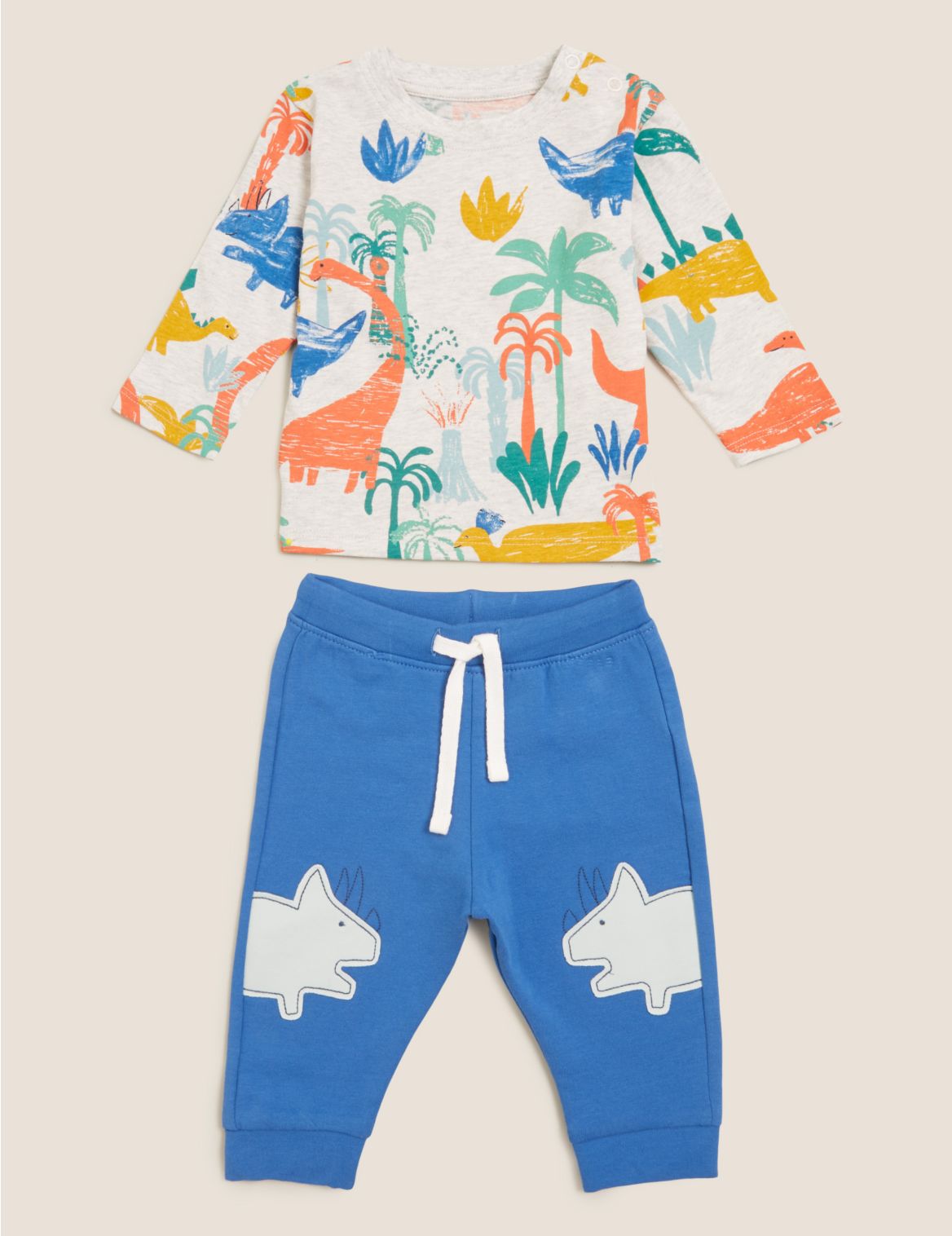 2pc Cotton Dinosaur Outfit (0-3 Yrs) blue