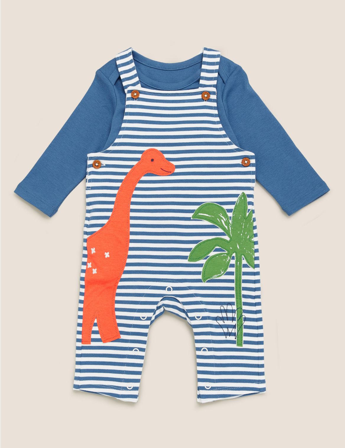 2pc Cotton Dinosaur Dungaree Outfit (0-3 Yrs) blue