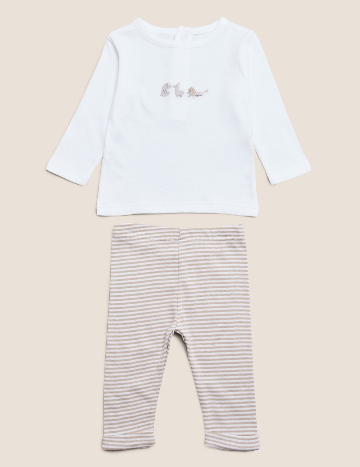 2pc Organic Cotton Embroidered Outfit (7lbs- 12 Mths) beige