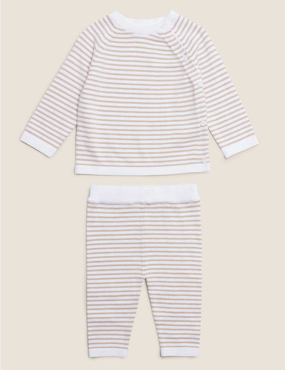 2pc Organic Cotton Striped Knitted Outfit (7lbs- 12 Mths) beige