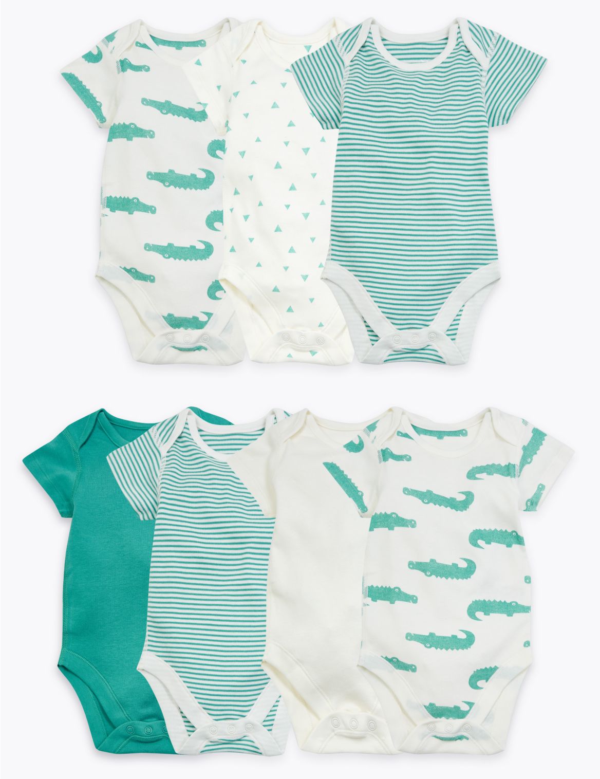 7 Pack Organic Cotton Patterned Bodysuits (5lbs-3 Yrs) green
