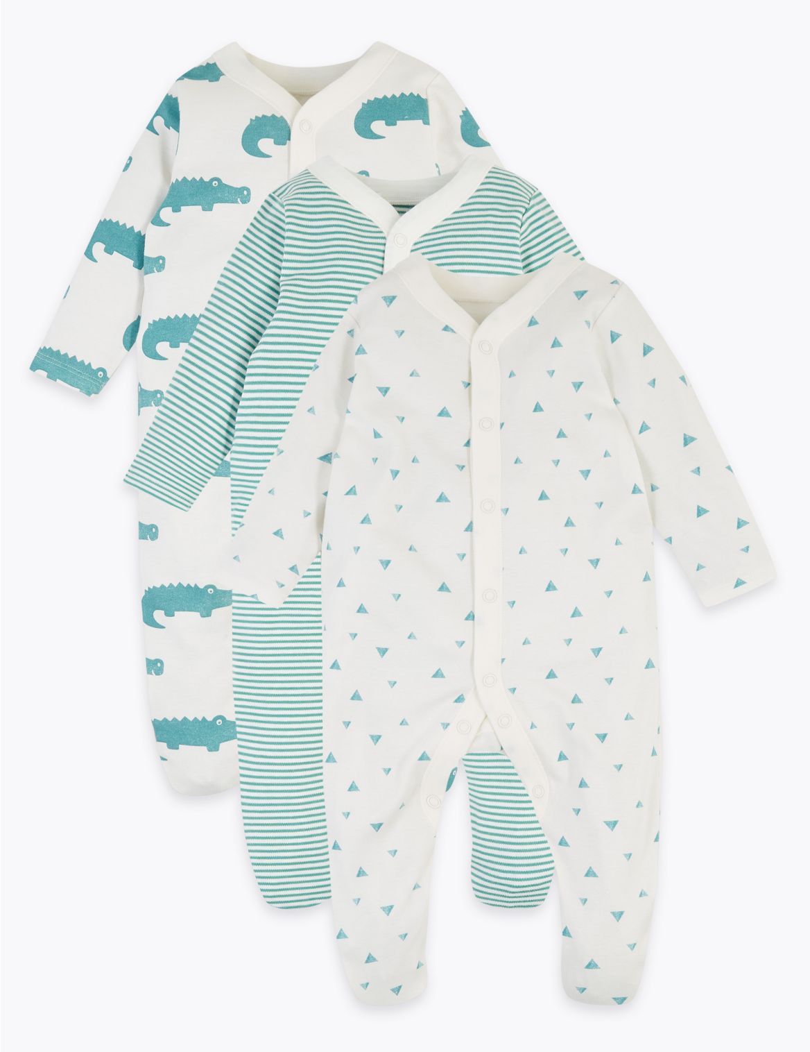 3 Pack Organic Cotton Patterned Sleepsuits (5lbs-3 Yrs) green