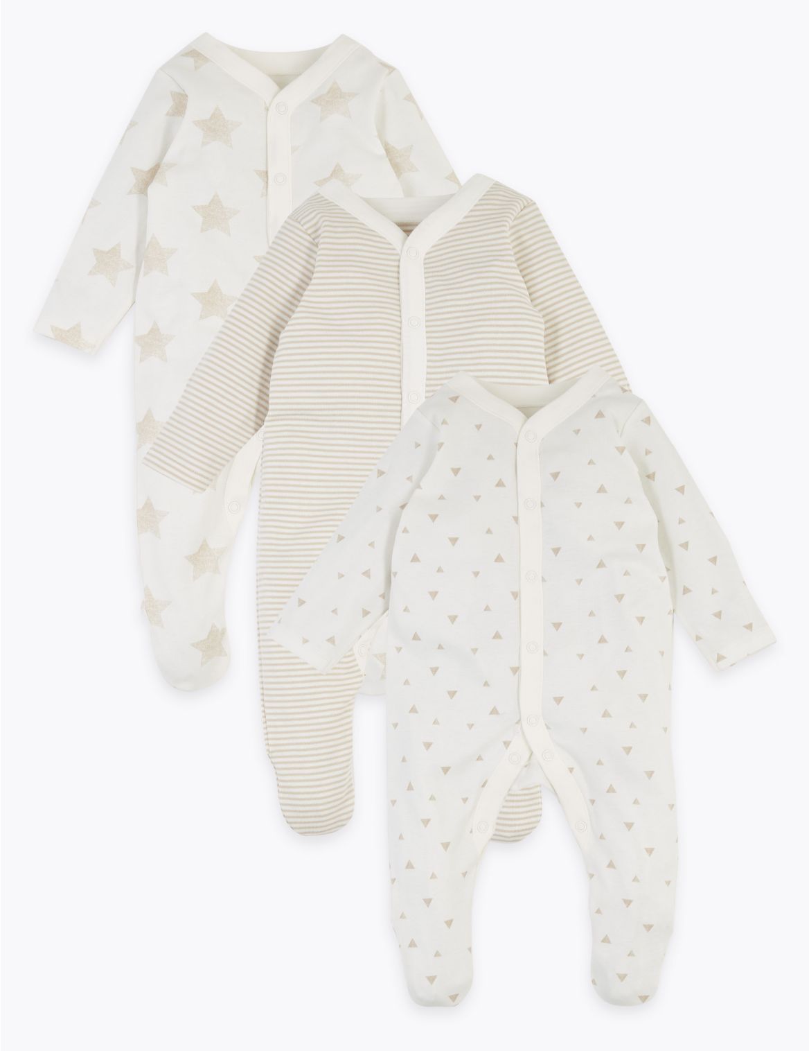 3 Pack Organic Cotton Patterned Sleepsuits (5lbs-3 Yrs) beige