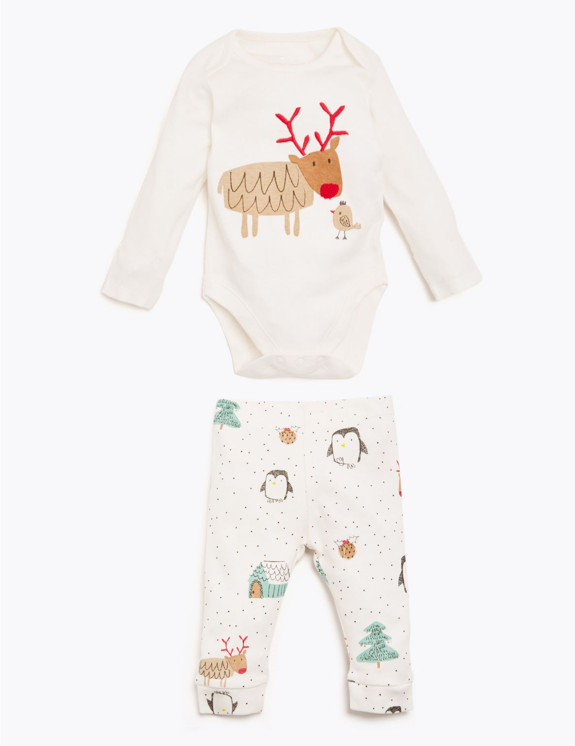 2 Piece Pure Cotton Reindeer Outfit (7lbs-12 Mths) white