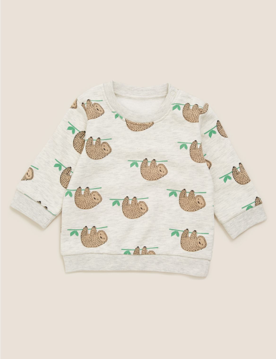 Cotton Sloth Print Sweatshirt (0-3 Yrs) beige