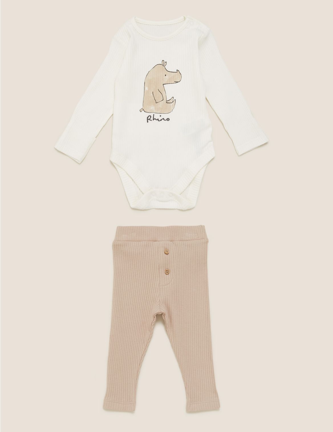 2pc Pure Cotton Rhino Print Outfit (7lbs- 12 Mths) beige