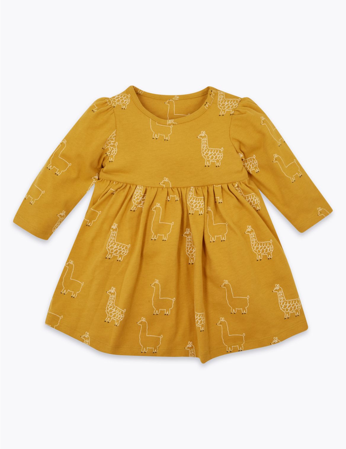 Cotton Llama Print Dress (0-3 Yrs) yellow