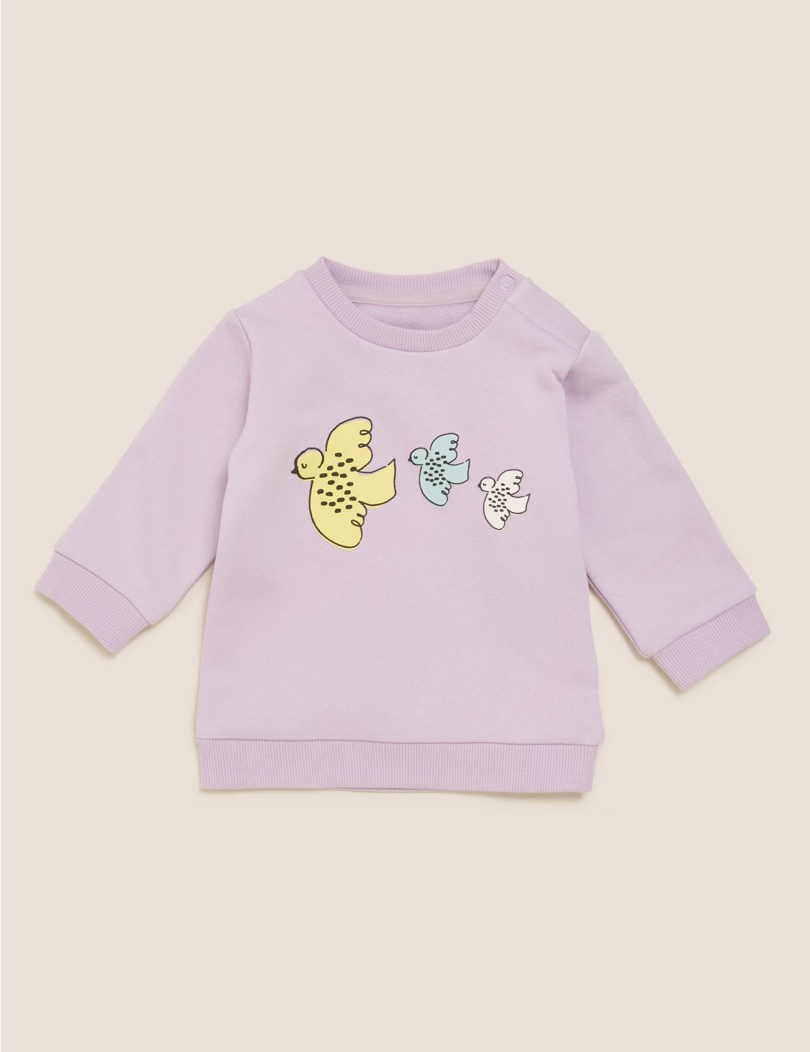 Cotton Bird Print Sweatshirt (0-3 Yrs) purple