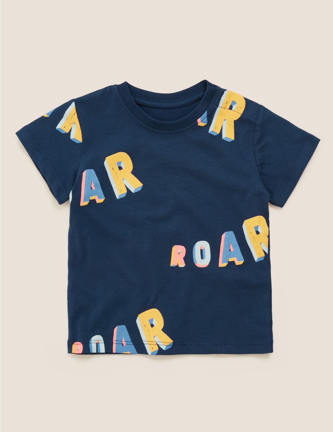 Pure Cotton Roar Slogan T-Shirt (0-3 Yrs) navy