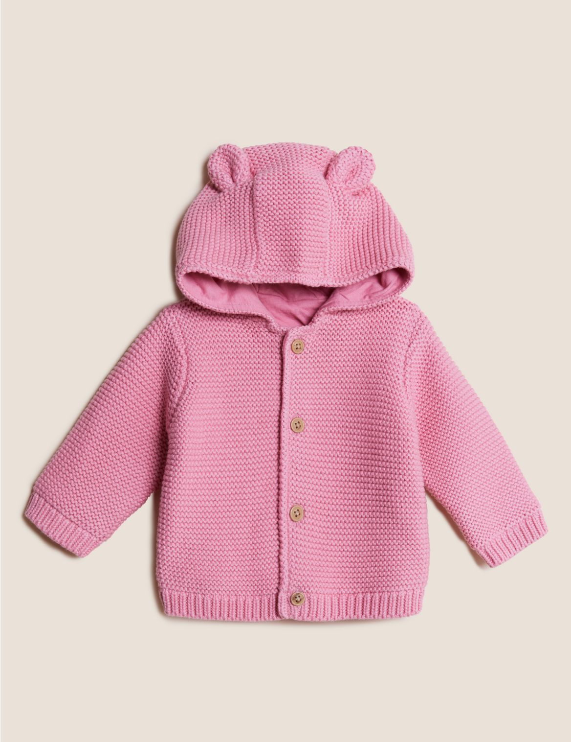 Pure Cotton Chunky Knitted Cardigan (0-3 Yrs) pink