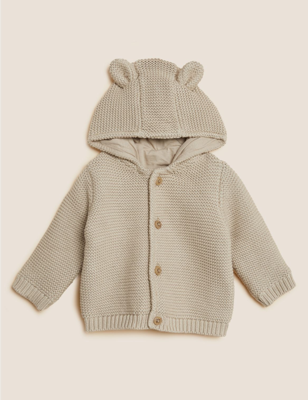 Pure Cotton Chunky Knitted Cardigan (0-3 Yrs) beige