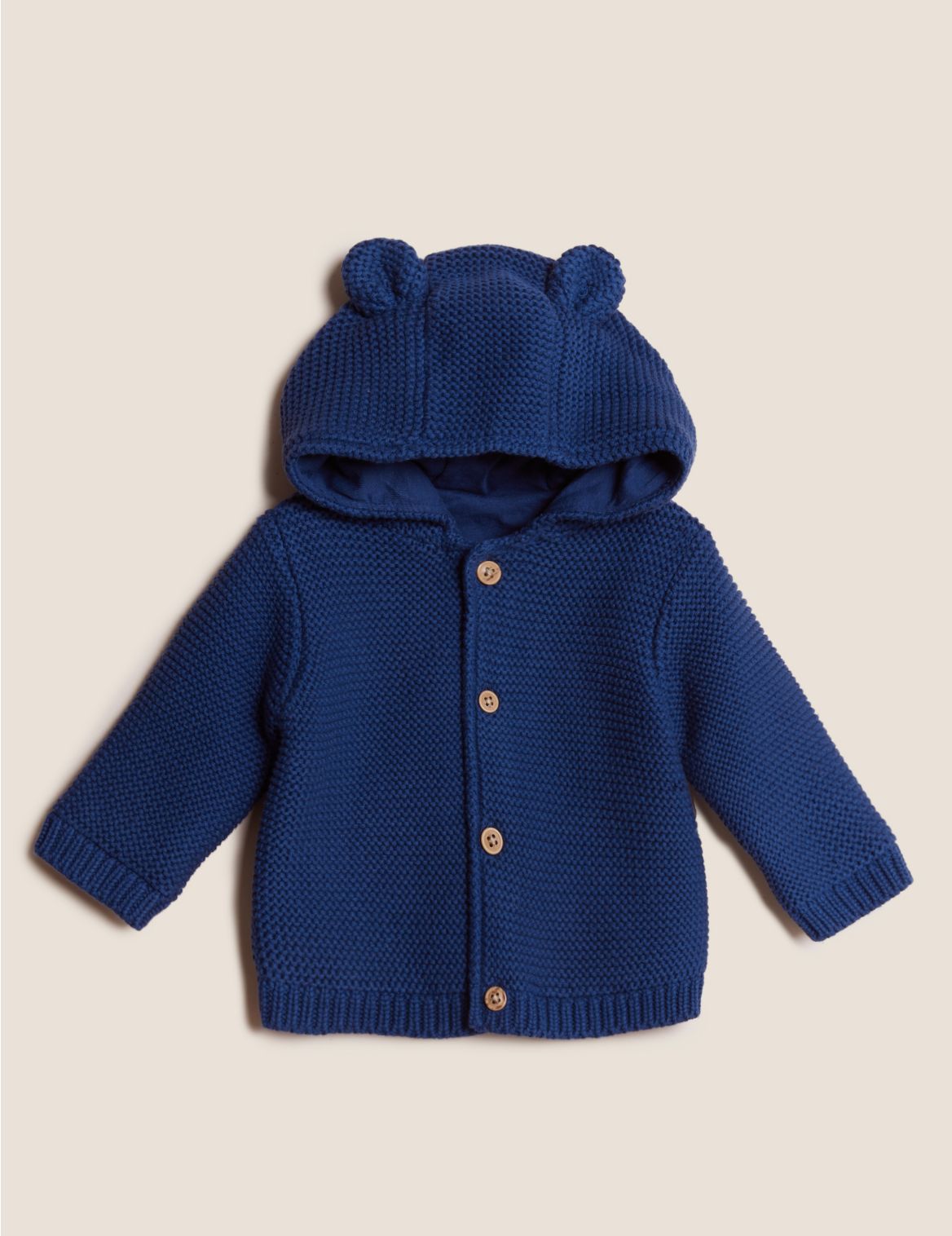 Pure Cotton Chunky Knitted Cardigan (0-3 Yrs) navy