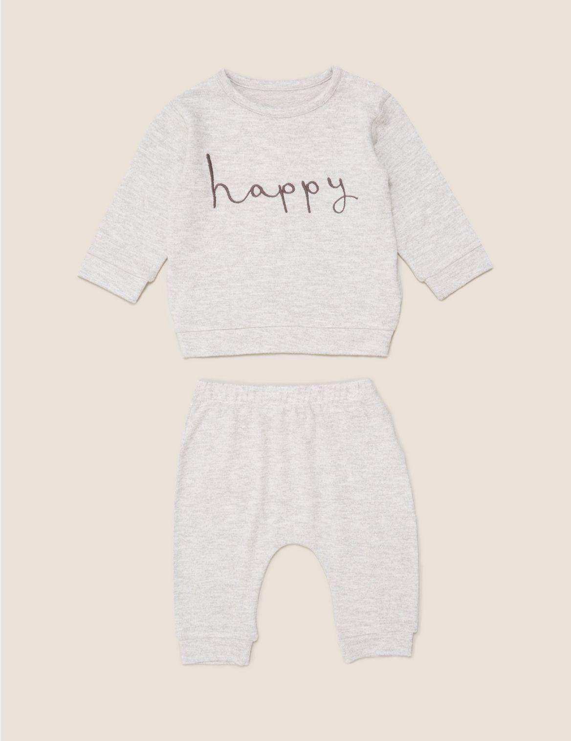 2 Piece Super Soft Happy Outfit (0-3 Yrs) grey