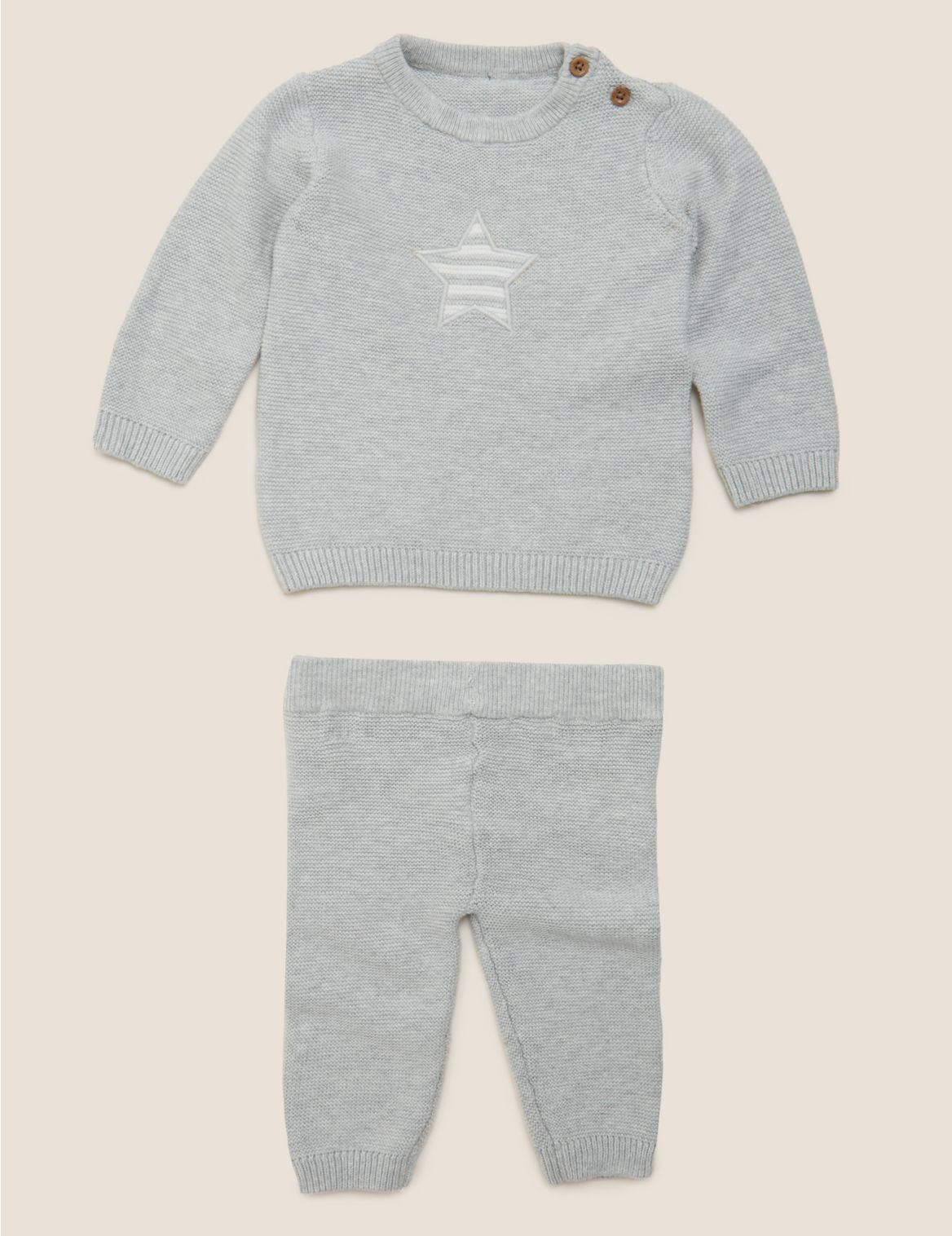 2 Piece Pure Cotton Knitted Star Outfit (0-12 Mths) grey