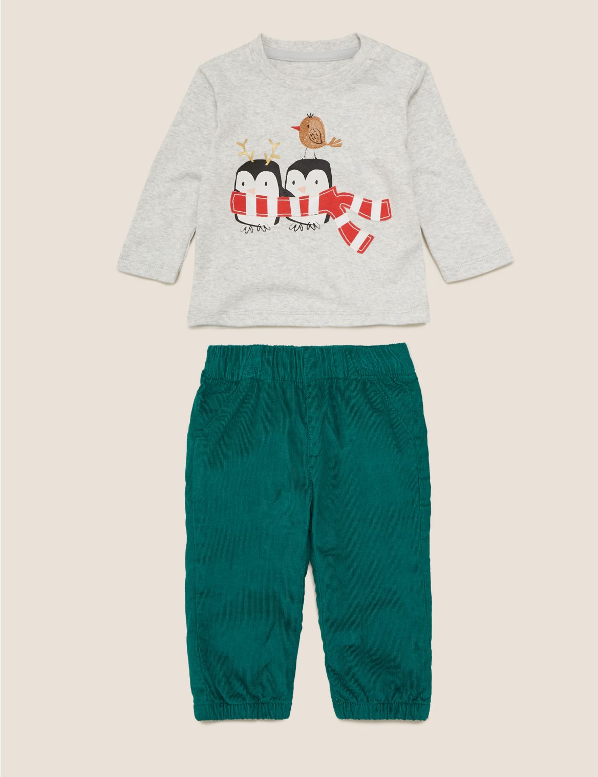 2 Piece Pure Cotton Penguin Outfit (0-3 Yrs) green