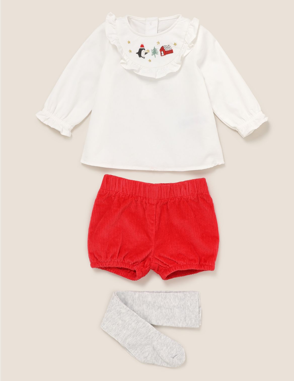 3 Piece Pure Cotton Christmas Outfit (0-3 Yrs) red